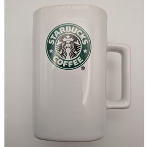 Starbucks Coffee 2007 Square Ceramic Mug 12oz White Green Siren Logo Vintage